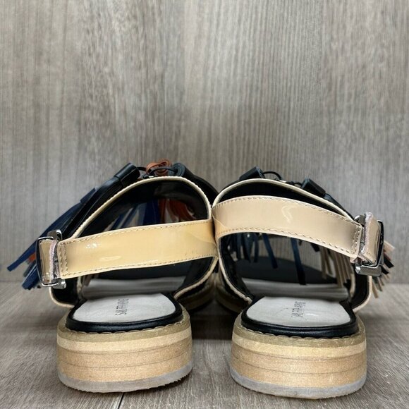 Saks Fifth Avenue Patent Sandals Women Size 8.5 Beige Maria Tasseled Sling Back - Picture 5 of 12